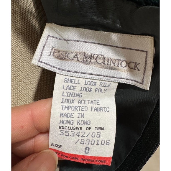 Jessica McClintock 1980s Vtg Green Long-sleeved Evening Gown Formal Dress Size 8 - Picture 9 of 9